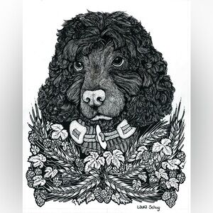 Original Ink Illustration: Dogs of Brewery Beer Hops Wheat Pet Portrait 11 x 14